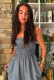 Arbi Gingham Shirring Bandeau Jumpsuit Navy